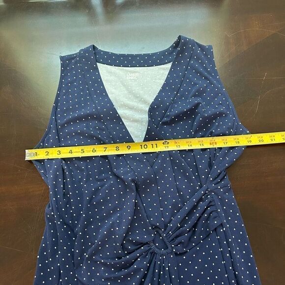 Land’s End Women’s Faux Wrap Blue Polka Dot Sleeveless Maxi Dress Size XL - Picture 10 of 13